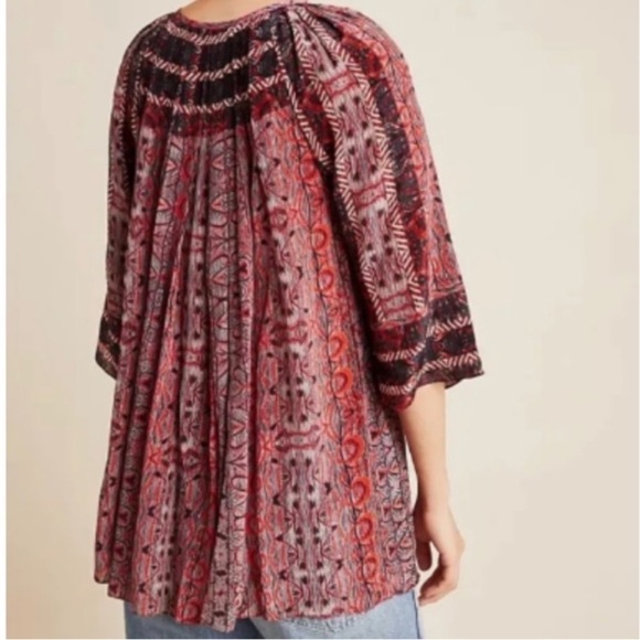 Anthropologie Bhanuni by Jyoti Aleksa Tunic Blouse Split Tie Neck A-Line Swing L - Picture 5 of 14